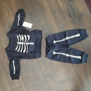 2 piece skeleton Halloween outfit, size 6 months, black and white, new.